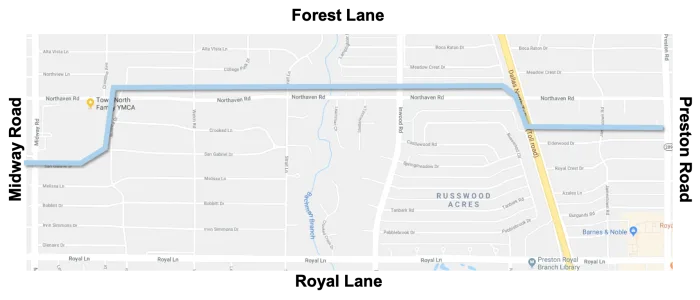 Trail Map from Preston Road to Midway Road