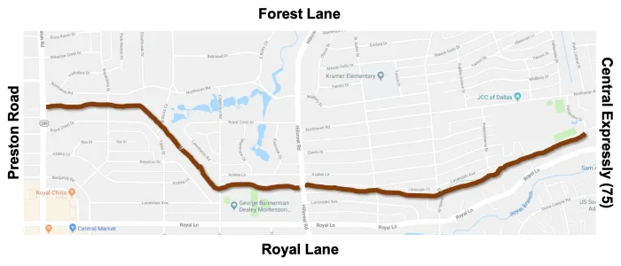 Trail Map from US 75 to Preston Road